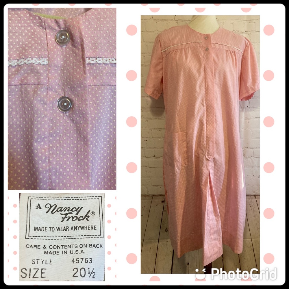 🎪Vintage Plus size A Nancy Frock pink polka dot house dress mumu 2X